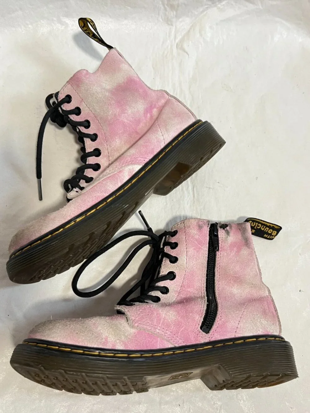 Dr Martens boots 1460 J Pascal Tie Dye pink suede kids size 1 lace zip up docs